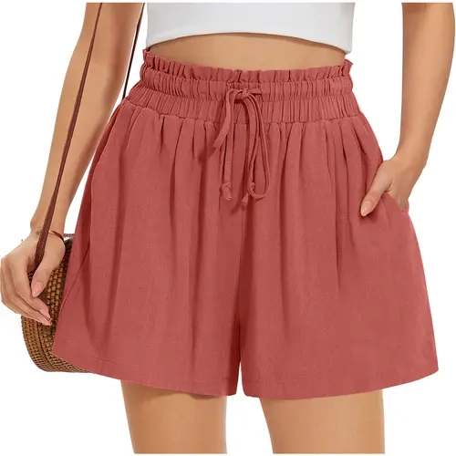 UEU Womens Linen Blend Casual Pants Summer Wide Leg Loose High Waist Drawstring Palazzo Capri with Pockets Bottom Womenswear vacation outfits women