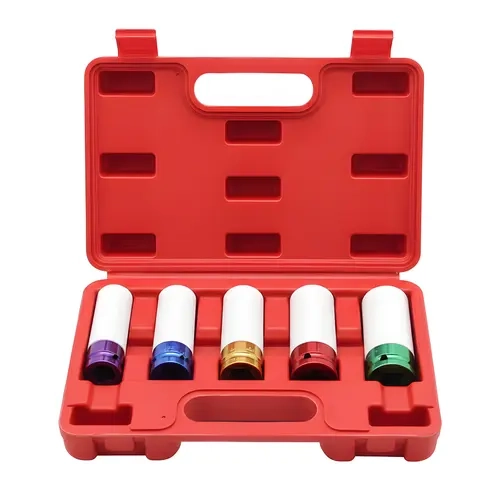 5-Piece 1/2" Drive Metric CRV Nylon Non-Marring Socket Wrench Set - 15,17,19,21,22mm Cr-Mo Durable Drive Socket Wrenches with Scratch-Safe Sleeve for Mechanics, Car Accessories