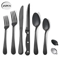 24/48PCS Modern Stainless Steel Cutlery Set with Steak Knives, Dishwasher Safe Kitchen Supplies for Home Kitchen, Restaurant, Weddings, Caterings Tableware Flatware Set