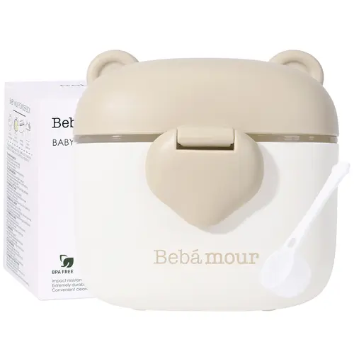 BEBAMOUR Baby Double-Layer Formula Dispenser, 450ML High-Capacity Odourless Airtight Double-Layer Sealing Design, Travel-Size Portable Formula Container to Go for Feeding Baby, 5g per Spoon Leveller Soft Rubber Lids Non-Toxic