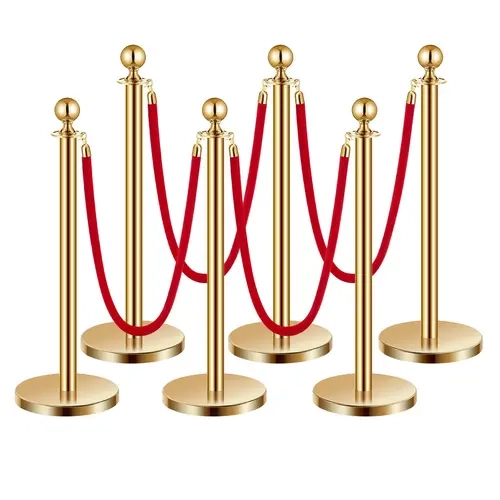 VEVOR Stanchions and Velvet Ropes 6Pcs,  Hollow Base with Stainless Steel Post, 4 Red Velvet Ropes and Posts, Crowd Control Barriers Gold Stanchions, Red Carpet Runner Poles for Party Supplies