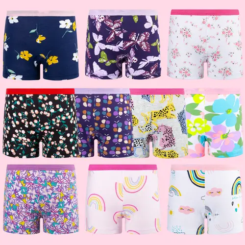 Girls' 10-Pack Cotton Underwear - Big Elephant, Solid & Rainbow Girly Prints, Stay-Put Boy Shorts, Soft Breathable Toddler Panties & Youth Underwear, Sizes 3T-10Y (Includes 5T)