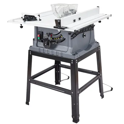 GARVEE 10-in Wood Cutting Table Saw for Outdoor Woodworking Professionals, 15A (15A motor, 1800w) Motor, 5000 RPM, Carbide Saw Blades, Push Stick, 0-45° Bevel/90° Cuts, Metal Stand, Transparent Guard, 36.4” x 25” x 31.9”, 53.9 lbs
