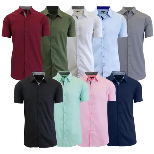 Mens Slim Fit Short Sleeve Button Up Shirt (S- 5XL)