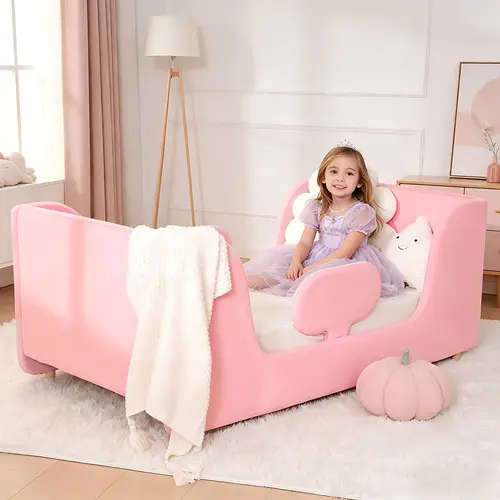 Lilypelle Toddler Bed Frame, With Detachable Safety Railing, CPSC Certified Boy and Girl Crib, Standard Crib, Certified Fabric Toddler Bed Frame, Excluding Mattress summerwins