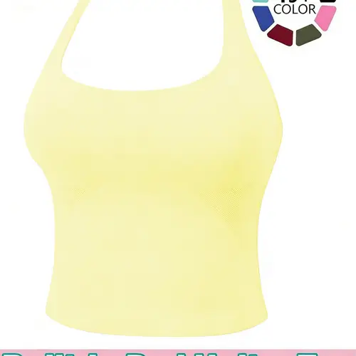 Women's Solid Removable Chest Pad Sports Tank Top, Casual Comfort and Durability Halter Neck Sports Top for Yoga Gym Workout, Ladies Sportswear for All Seasons