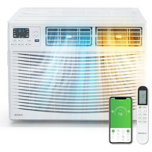 ROVSUN Window Air Conditioner-Heater Combo (8000/12000/18000/23200 BTU), 208/230V Smart Residential Cooling & Heating Aircon, APP/Voice Control, Timer, Easy Setup Kit, Works with Alexa/Google Assistant, 24.02d x19.76w x15.16h & 25.4d x23.6w x17.9h