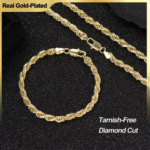 Holylegend Adults' 14K Real Gold-Plated Jewelry Accessory Set - 24in Gold Necklaces (Rope, Paperclip Rope, Cuban Concave, Figaro Chains), 6 mm/8mm/10mm Width, Diamond Cut Faceted Links, Daily Wear, Father's Day Gift