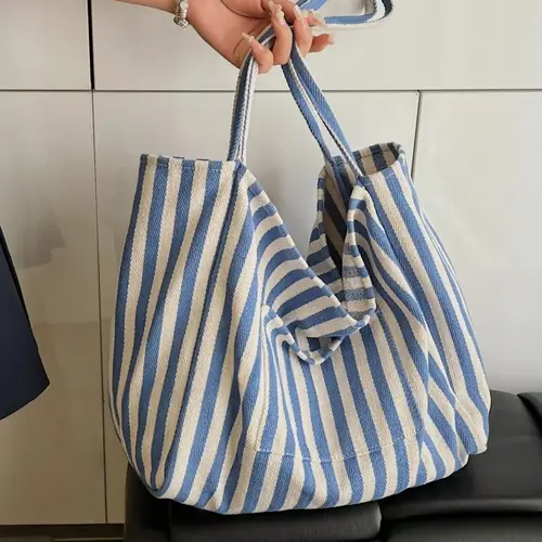 26 Fall Winter Women's Plain Striped Pattern, Fashionable Large Capacity Shoulder Bag for Work & Daily Used, Trendy All-match Bag for Commuters and Students, Fashionable Patterned Bag