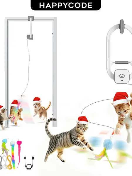HAPPYCODE Electric Cat Teaser, Rechargeable Door-Mounted Interactive Cat Toy—For Indoor Use Only, Two Fun Exercise Modes, Adjustable String Length, Multiple Accessories for Customization, Educational Cat Toy,TikTokShopDealsforYouDays,teaser toys