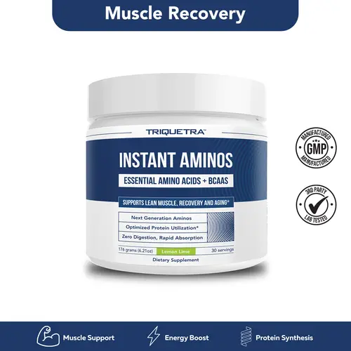 Triquetra Health Instant Aminos | EAA + BCAA – 10 Essential Amino Acids Supplement – Rapid Absorption, Zero Digestion – Supports Muscle Health & Aging – 321% DIAAS Protein Score – Lemon Lime (30 Servings) Lean Healthcare