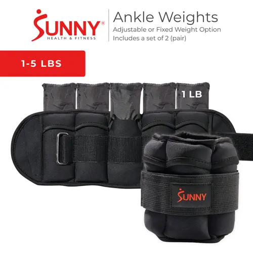 SUNNY Adjustable Ankle Weights Set of 2 1-5 lbs 1lb Removable Weights Padded Durable Sweat Resistant Customizable Fit for Home Gym Workouts Walking Running Jogging Cardio Pilates Strength Training Aerobics Fitness Exercise Toning Endurance Muscle Building
