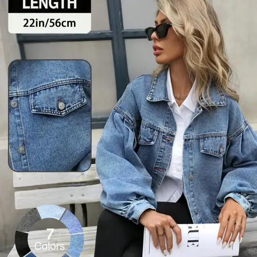 Women's Distressed Denim Jacket, Fashion Casual Basic Long Sleeve Button Up Outerwear for Daily Wear, Ladies Clothes for All Seasons, Coats, Womenswear, Elegant