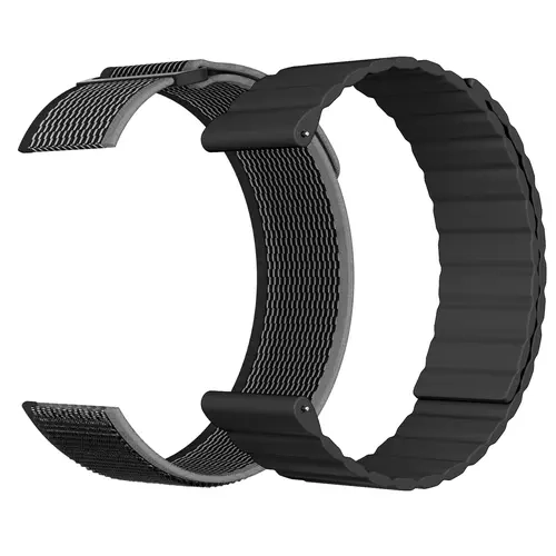 TOOBUR 2-in-1 Watch Band Set: 22mm Silicone Magnetic + Nylon Strap, Soft & Secure, Pink/Black,Universal Model