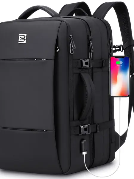 Bruno Cavalli Travel Backpack #18568BA - 40L Expandable Travel Bag, IATA Approved Carry On Luggage, 17" Laptop Compartment, USB Charging, Leakproof, Waterproof, Anti-Theft, Compact Multi-Function, Built-In Pockets, Breathing Mesh,summerwins,campingessenti