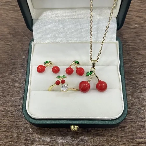 Cherry Jewelry Set – Ring, Necklace and Earrings | Sweet Summer Style  Waterproof & Tarnish-Resistant