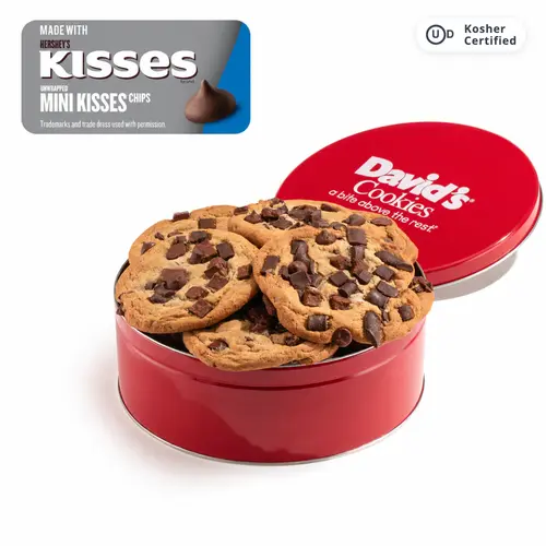 DAVID'S COOKIES Jumbo Fresh-Baked Triple Chocolate Chunk Cookie Tin with Hershey's Kisses, 8 count, 4.5 oz Each