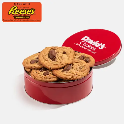 DAVID'S COOKIES Jumbo Fresh-Baked Peanut Butter Cookie Tin with Reese's Peanut Butter Cups, 8 count, 4.5 oz Each