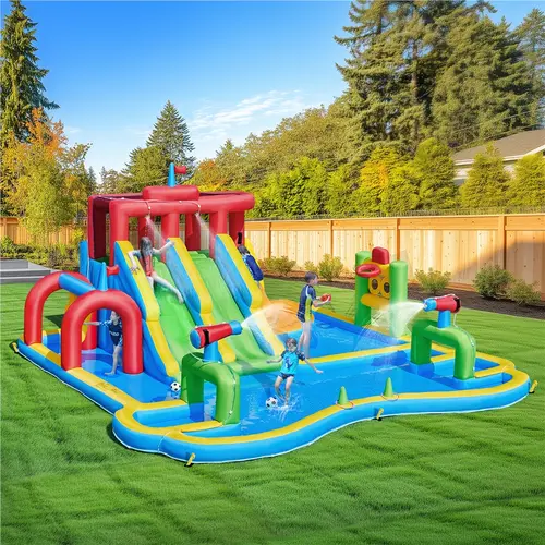 【Beautyhackher Exclusive】Yaheetech Inflatable Water Slide, Double Lane Water Slide, Combo W/ Storage Bag & 650W Blower, 2 Slides & 2 Pools & 2 Water Cannons & Tunnel & Basketball Hoop & Climbing Wall & Punching Bags & Ring Toss Game, For Kids Aged 3 To 10