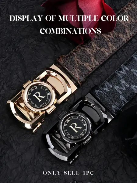 Men's Business Fashion Letter R Design Leather Belts, Casual Waistband for Jeans Trousers, Trendy All-match & Exquisite Belt for Birthday Gift