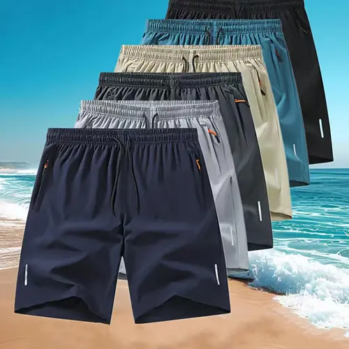Summer Men's Shorts Set, 6 Pcs, Quick-Dry Breathable Fabric, Comfortable Polyester Blend, Mild Elasticity, Plain Design, Convenient Pockets, Casual Comfy Shorts, Run small,