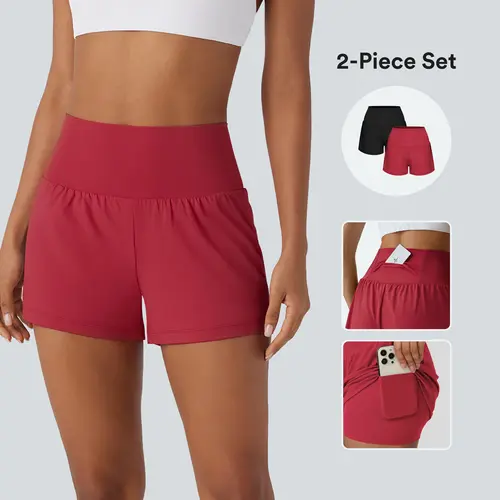 Halara 2-Piece Super High Waisted Back Pocket & Side Hidden Pocket 2-in-1 Yoga Shorts 3" Set #SwimWeek