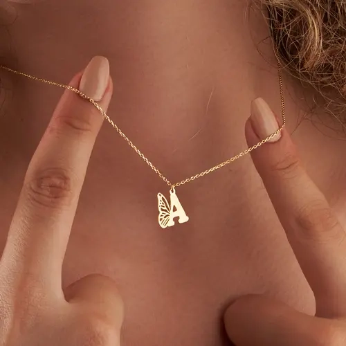 Tasiso 14K Gold Custom Initial Pendant Necklace for Women - Butterfly Accent, Dainty Alphabet Jewelry, Color Retention, Ideal for Mom/Grandma, Christmas/Anniversary Personalized Gift