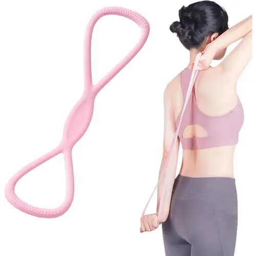 Figure 8 Silicone Resistance Tension Band with Handles, Durable Compact Flexible Exercise Equipment, Gym Stuff for Full-Body Yoga Stretching, Workout Sets Women At-Home Fitness Gear to Reduce Injury Risk