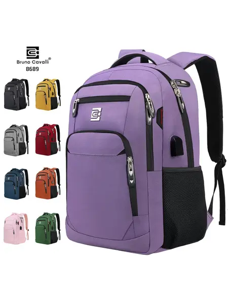 Bruno Cavalli Travel Backpack 17.3Inch, Laptop Backpack 15.6Inch #8689 with USB Charging Port Water-Resistant Business Backpack,  Weekend summerwins,campingessentials,campinggear,vacationoutfits,beachoutfits