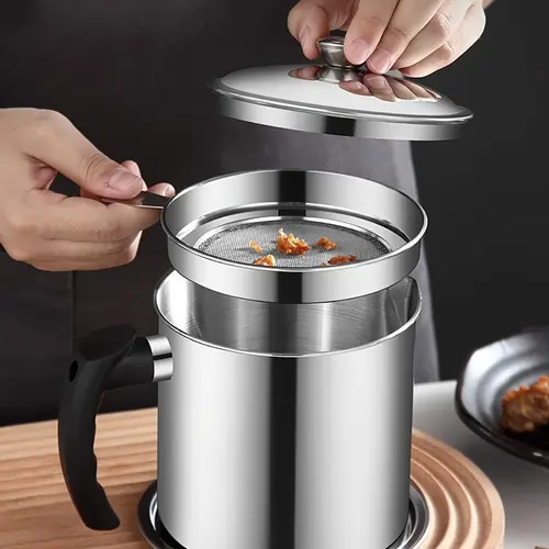 1400ml Stainless Steel Oil Dispenser w/Filter & Tray - Kitchen Fry Oil Storage Container