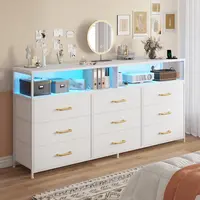 【Deals for you Days】Raybee 55'' Wide Dresser for Bedroom with Power Outlet & LED Lights, Modern Fabric Storage Orgaizer Unit, 65 Inches TV Stand for Bedroom with 7-12 Fabric Drawers,Sturdy Dressers for Living Room,Easy to assemble,Multi-compartment drawer