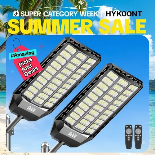 HYKOONT Solar Outdoor Lights - Dusk-to-Dawn Auto-On 6500K IP66 Water Resistant Big LED Security Flood Light with Motion Sensor, 3-Year Warranty, Trunks, Allen Key, Batteries for Garden, Yard, Porch