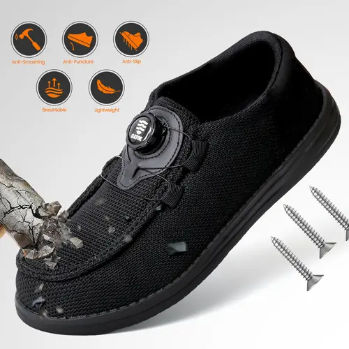 Unisex Minimalist Safety Footwear - Lightweight Breathable Nylon-Cloth Slip-On Shoes with Antimicrobial Polyester-Elastane Composite Round Toe, Swivel Buckle for Industrial Workers, All Seasons Use