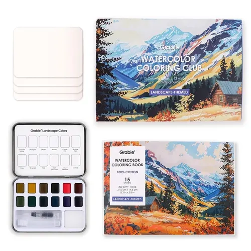 Grabie 140lb Heavyweight Watercolor Paint Set - Nature Theme, Cotton Paper Included, Crafting Supplies, DIY Painting Supplies (DealsForYouDays), Art Materials