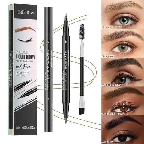 2-in-1 Dual-Ended Liquid Eyebrow Pencil - Cosmetic Brow Fixing Grooming Tool, Microblading Tip, Brush, Long-Lasting Hold, Natural Look Hair-Like Brows, Regular Edition Single Item, Beauty & Personal Care Makeup Product