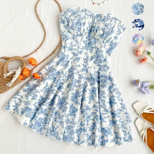 Women's Floral Print Dress, Bohemian Summer Dresses, Boho Style Dresses, Elegant Sleeveless A Line Dress for Summer, Ladies Clothes for Beach Holiday