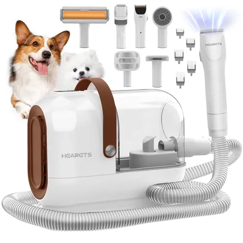 【2026 New Arrivals】Heapets H317 Dog Grooming Vacuum Kit with Grooming Accessories - 3L Max Dust Bin, 7 Tools, Low-Noise Quiet Operation Electric Clipper, Stainless Steel Cleaning Brush, Hair Roller, 3 Adjustable Suction Levels for Home Pet Shedding