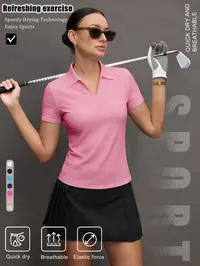 Women's Solid Color Sports Polo Shirt, Breathable Comfortable Short Sleeve Collared Top for Golf Baseball Tennis, Ladies Summer Sportswear, Golfing Apparel, Athletic Polo Shirt, Breathable Tops