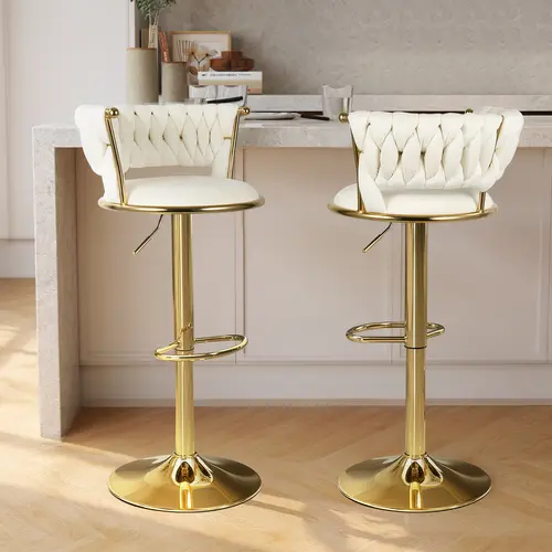 Velvet Bar Stools, Counter Height Bar Stools with Low Back, Gold Swivel Bar Stool for Kitchen Island, 360° Swivel Bar Chairs for Kitchen Island,Bar Pub