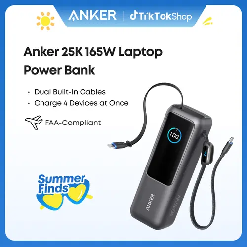 [Spotlight Live] Anker 25,000mAh 165W Power Bank with Built-In and Retractable Cables for Travel and Work, Fast Charging for 4 Devices