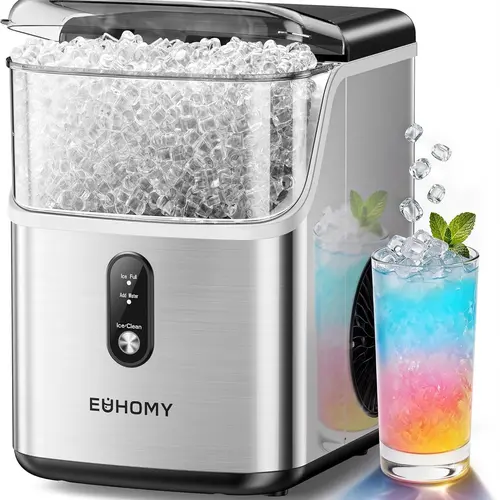 Euhomy Nugget Icemaker - 35lbs/day Ice Making Machine for Home, Office, 7-10min Nugget Ice, 1.1L Capacity, 5s Auto Clean Sonic Function, 12.6x10.2x14.6" Compact Design, 1-Year Warranty, Kitchen Essential
