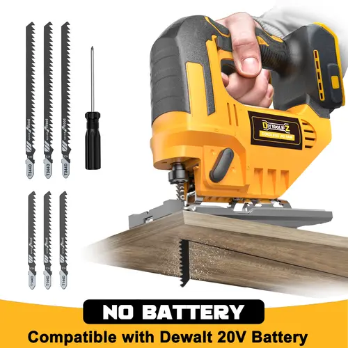 Cordless Jigsaw Compatible with Dewalt 20V Battery(NO Battery!!), Jig Saw Tool Brushless, 2900RPM, 0°-45°Bevel, 3 Orbital Action,LED Light for Straight/Curve Cuts summervibes Wood Cutting Machine toolupgrade