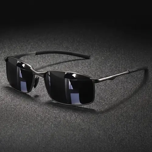 SUNGAIT Men's Ultra-Lightweight Polarized Sports Sunglasses for Driving Fishing Golf, Rectangular Metal Frame with Spring Hinge