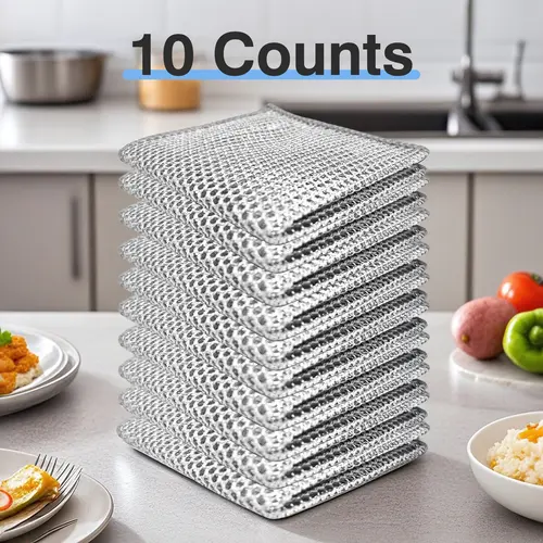 10 Counts Non Scratch Wire Dishcloth Multipurpose Wire Dishwashing Rag Metal Scrubbers for  for Wet and Dry Cleaning, 2-Layer Kitchen Cleaning Cloth Cleaning Tool