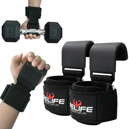 RELIFE Heavy-Duty Lifting Straps - Reinforced Nylon, Neoprene Padding, Steel Hooks, 250lb Capacity, Comfortable Grip, Anti-Slip, Adjustable Unisex Wrist Fit for Deadlifts, Enhance Performance Bodybuilding Fitness Equipment