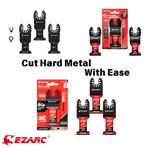 EZARC Obsidian Carbide-Coated Oscillating Multi-Tool Blades, 3-Pc Quick-Release Set with 80x TiAlN Heat Treatment, Long Deep-Cutting Nail-Ready Renovation Blades for Hard Metal, Nails, Bolts, Rockwell/Ridgid Compatible, Father's Day Gift