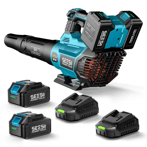 【SEESII】 40V Cordless Leaf Blower, Rechargeable Super Power Blower with Brushless Motor (680CFM/210MPH), 2x5200mAh Batteries, 2xChargers, Variable Speed Control & Turbo Button for Lawn Care/Debris, Rechargeable Blower toolupgrade