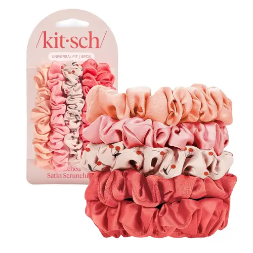 Cherry Blossom Ruched Satin Scrunchies 5pc Set