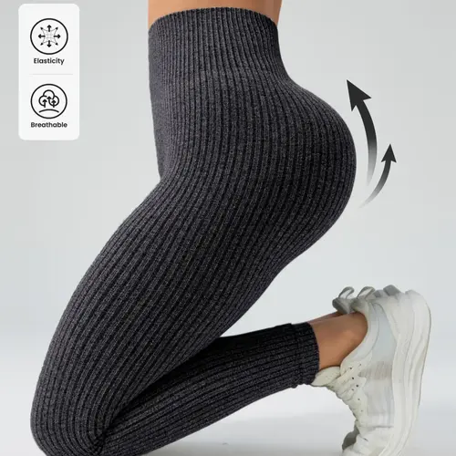 Seamless Knitted High Waisted Sports Tight Pants, Women's Seamless Yoga Pants, Sporty Style, All Seasons, Plain Pattern, Yoga Bottoms #GLOBAL PICKS