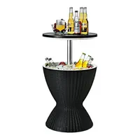 [AffiliateLive] Costway Cool Bar Table, 8/10 Gallon Beer and Wine Cooler, Rattan Style Patio Bar Tables, Height Adjustable, 3-in-1 Ice Cooler with Drainage Plug, Outdoor Cocktail Table for Deck Pool Party